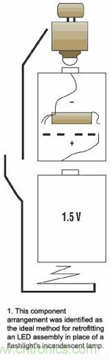 增壓電路在有兩節電池的手電筒中將代替的一節電池，LED裝置則代替白熾燈