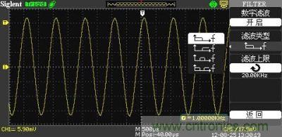 1KHz信號(hào) ,打開數(shù)字濾波,測量值為1KHz