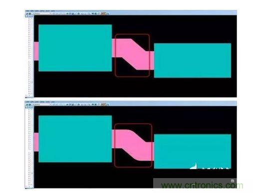 有效的PCB 設計工具會自動考慮用于繪制形狀的線型，以計算準確的線條寬度，幫助您輕松創建尖拐角。